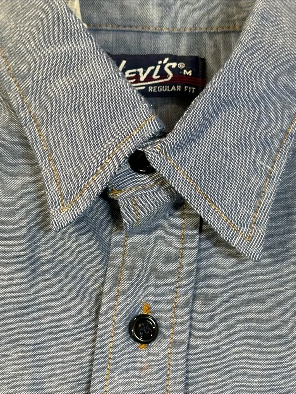 VINTAGE 70s Levi's Orange Tab Chambray Button Up Western Shirt - Mens Medium